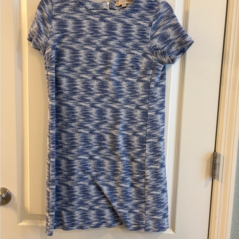 LOFT Blue and White Raglan Sleeve Sheath Mini Dress